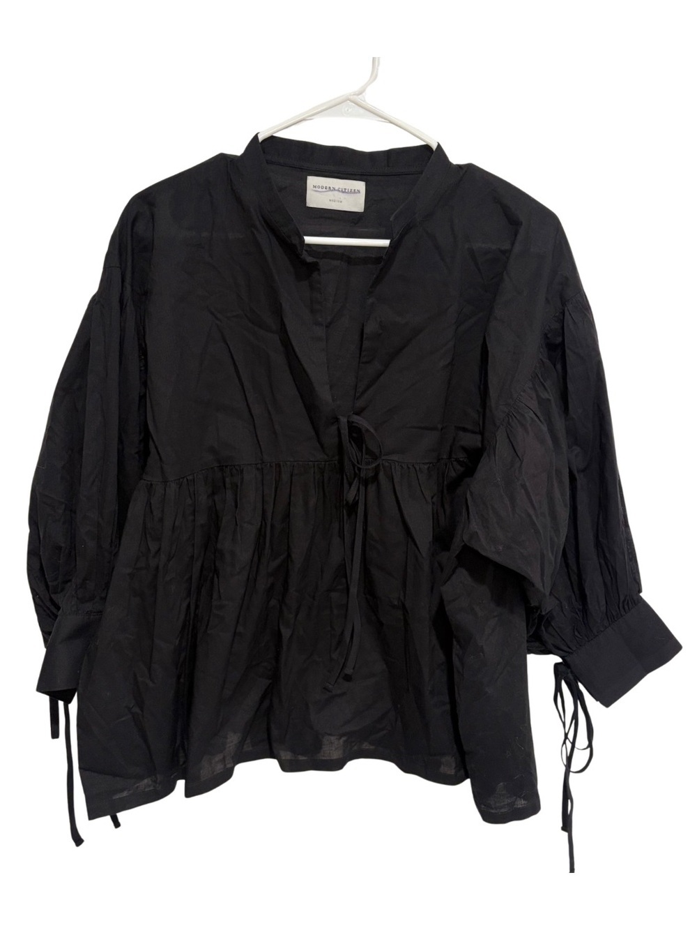 Modern Citizen Black Tie Front Blouse with Mandarin Collar - Picture 5 of 7